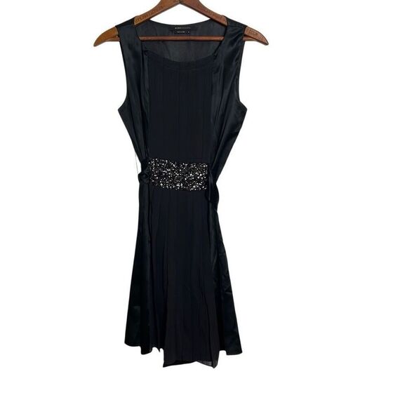 BCBGMAXAZRIA Silk Embellished Back Tie Sleeveless Mini Dress Black Size 0 - Picture 2 of 10